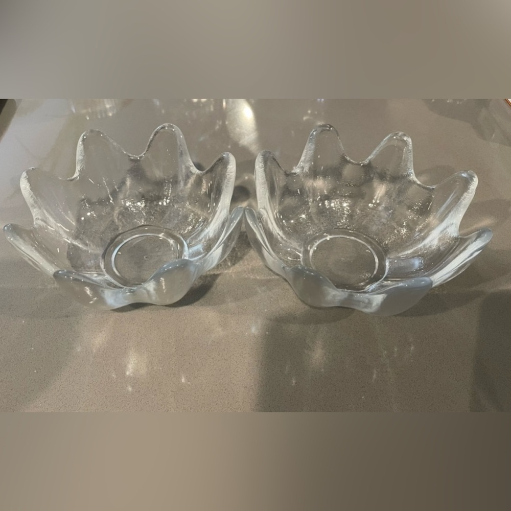 Vintage Blenko Handcrafted Lotus Clear Bowls 5" Wide, Set Of 2.